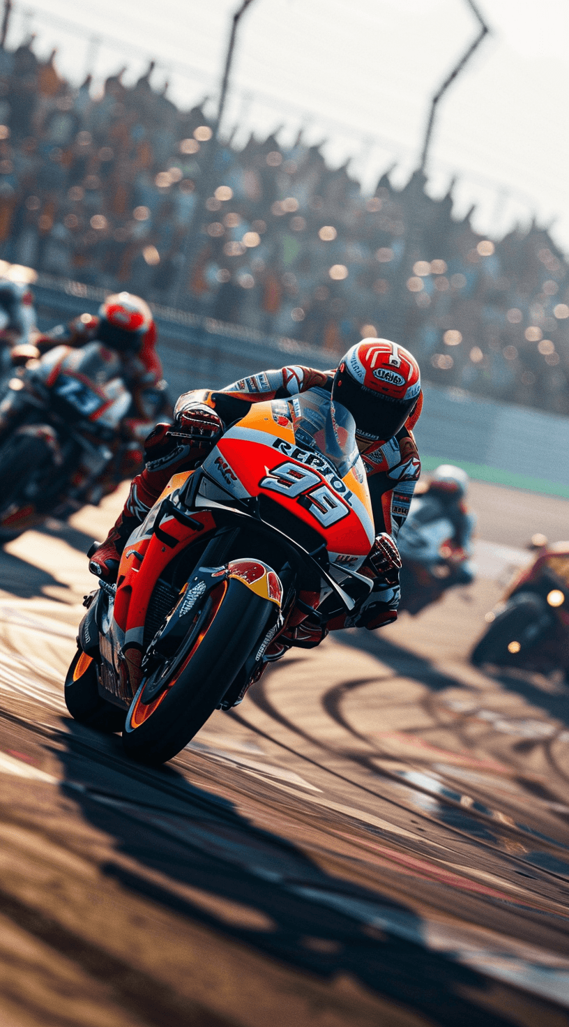 AI generated: a motorbike race on a track with several people watching, in the style of 32k uhd, majestic ports, a...