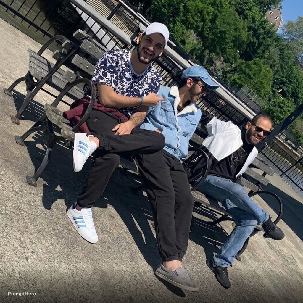 AI generated: The person who is on the left side change his shoes to be the uploaded shoes