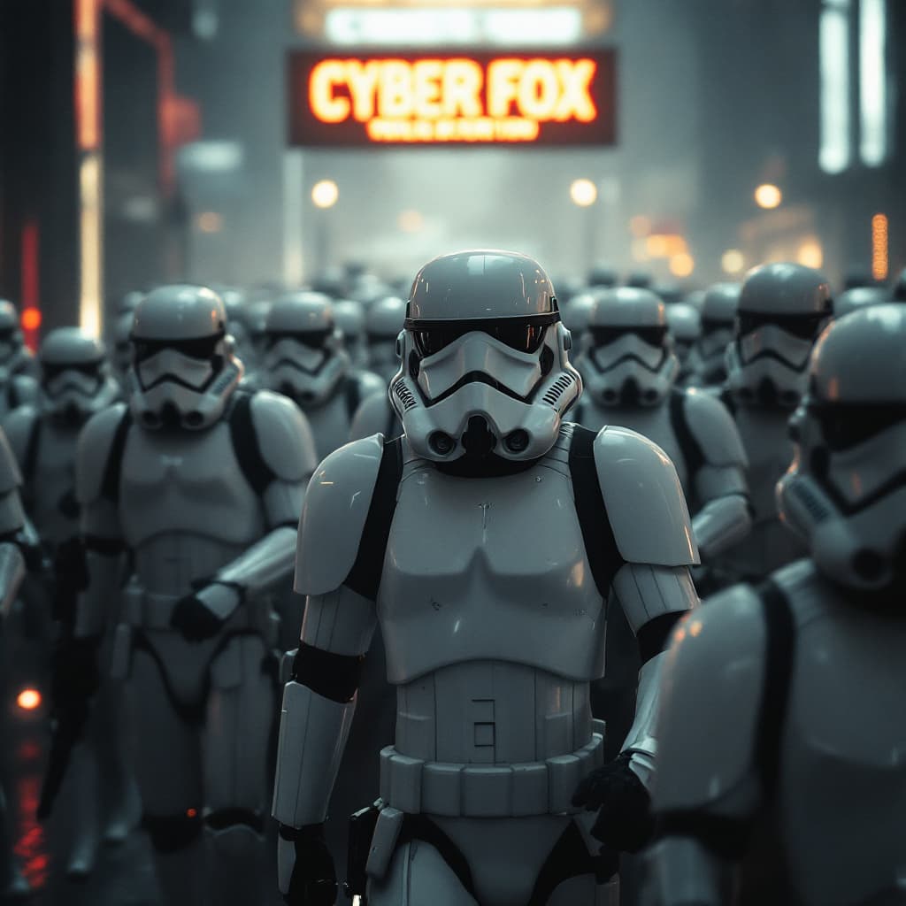 AI generated: An army of storm troopers marching, muted colors, photorealistic, cinematic, cinematic lighting, DSL...