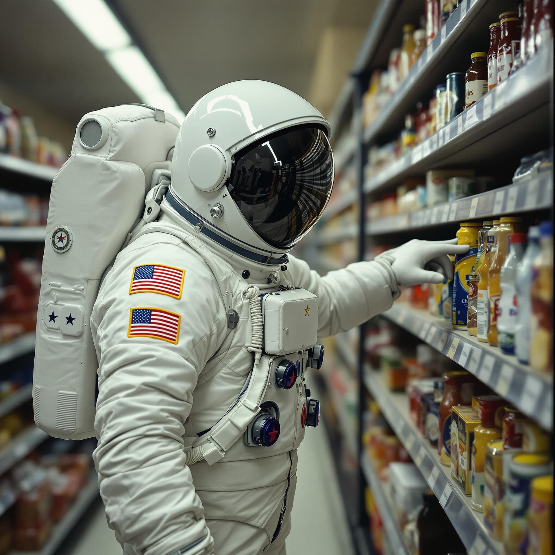 AI generated: The image portrays an astronaut suited up in a spacesuit with a large white helmet and black visor o...