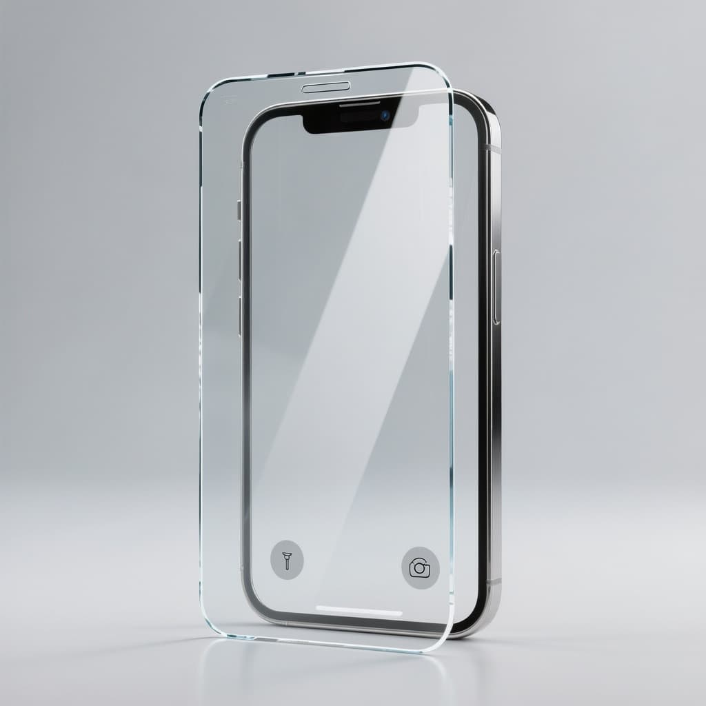 AI generated: ultra realistic iphone with a crystal clear tempered glass screen protector, completely clean, gloss...