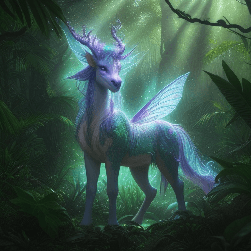 AI generated: An enchanting mythical creature in the heart of the jungle, captured in an ultra-detailed closeup wi...