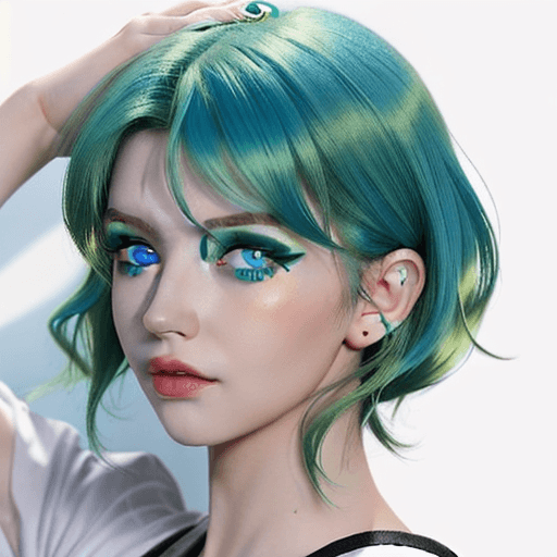 AI generated: girl with blue eyes and green hair