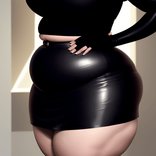 AI generated: Very large fat plump curvaceous beautiful lady in leather mini skirt with long dark hair