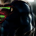 AI generated: a Henry Cavill ((in his Man of Steel Superman costume)) risen from the ashes, half body shot, sparks...