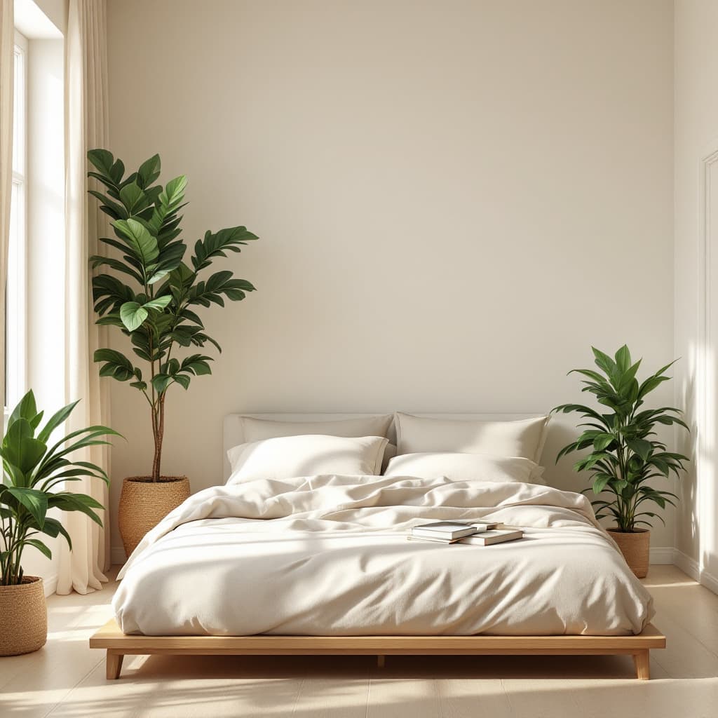 AI generated: 
"A realistic, minimalistic bedroom with modern furniture in harmonious neutral tones, complementing...