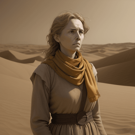 AI generated: a woman wearing a yellow scarf, in the style of biblical drama, light brown and amber, desertwave, a...