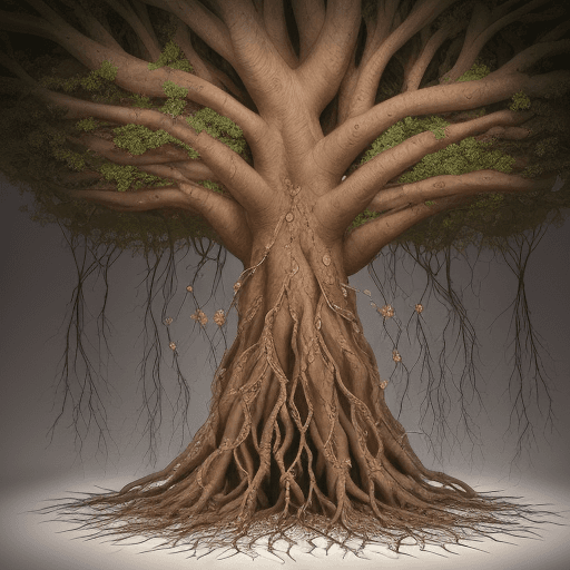 AI generated: From within the words emerges an intricate network of roots, growing organically and intertwining ar...