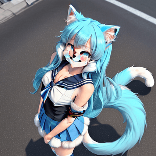 AI generated: art by dagasi, (((best quality))), solo, standing, (from above), (upper body focus), (furry), cat ea...