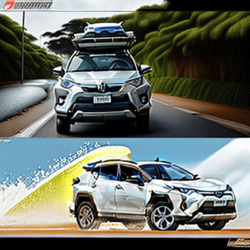 AI generated: carro tt, toyota rav4 branco, nascer do sol pálido, dia de chuva, foto real, cor mate