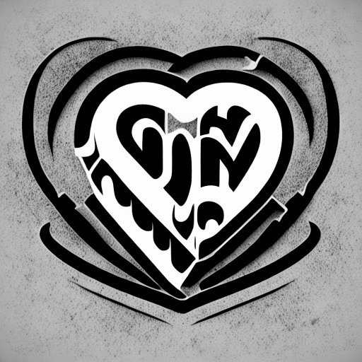 AI generated: A modern, creative, flat, monogram logo of ((detailed Heart)) white background, black and white, gre...