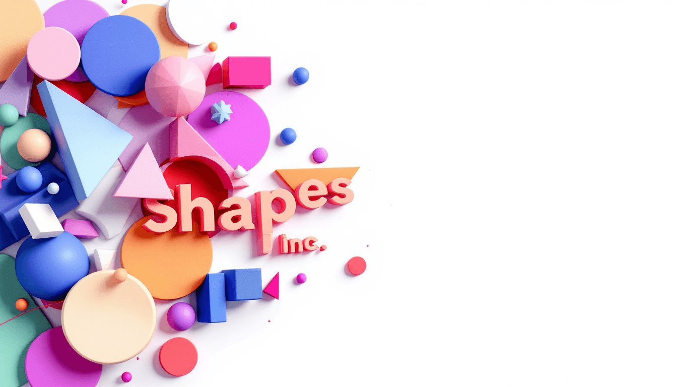 AI generated: Create a 3D geometric design featuring the name 'Shapes, Inc.' using triangles, circles, and rectang...