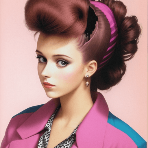 AI generated: high quality picture of a woman head and she has 80s hairstyle and fashion clothes on her, her head ...