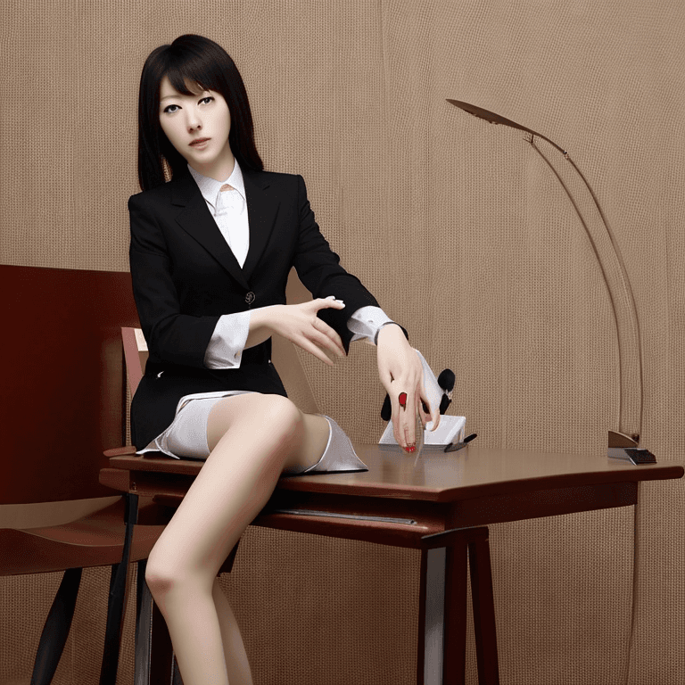 AI generated: photo, secretary's uniform, elegant, (((fully dressed:1.8))), (real lips;1.3), black long hair,  ((k...