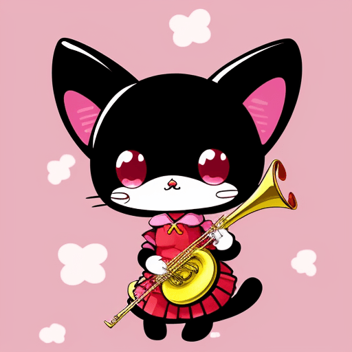 AI generated: kuromi from Sanrio playing the trombone, in Sanrio art style