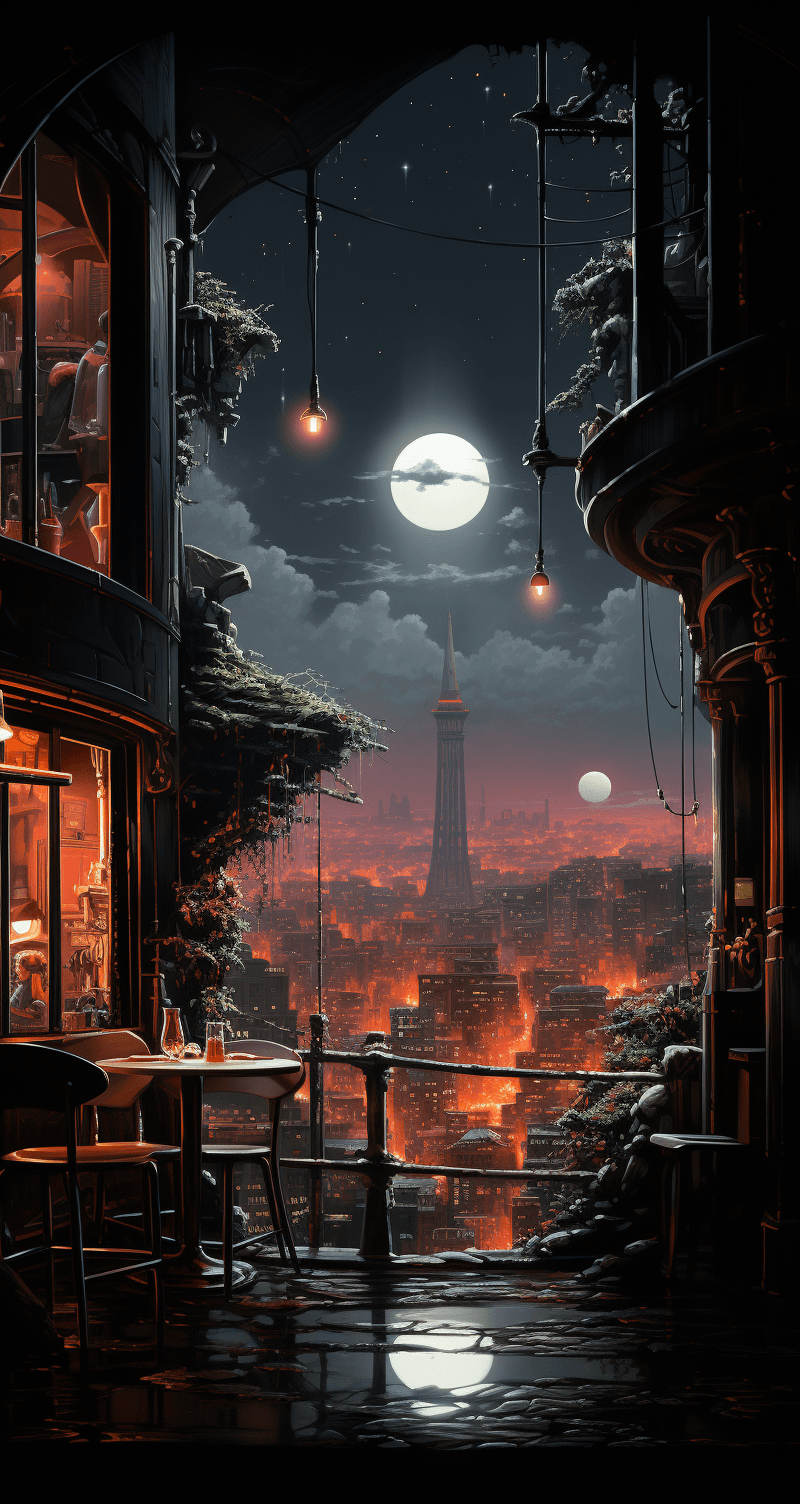 AI generated: tim white style art,80s neon, night, moon, neon sign, simple design, sci-fi, varying colors, knight,...