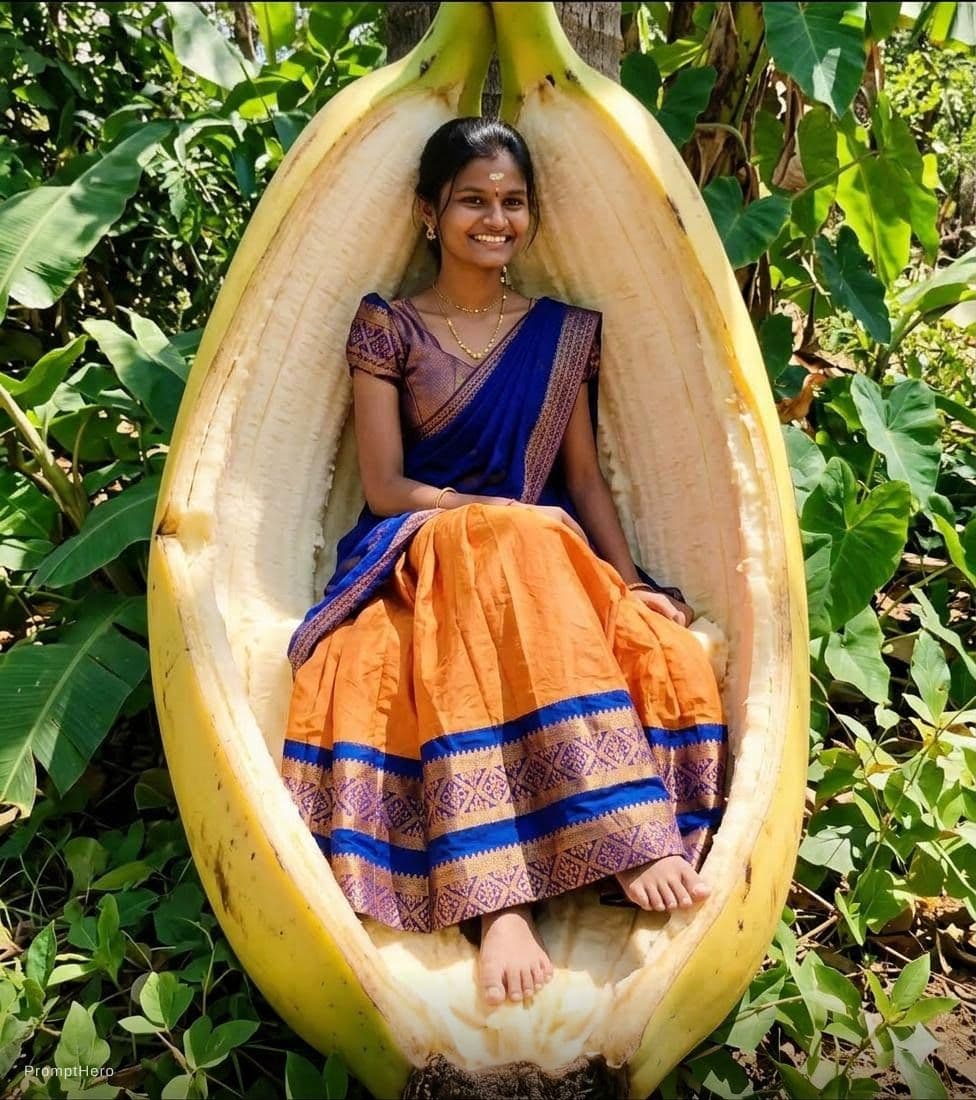 AI generated: Sit this women in a big banana 
