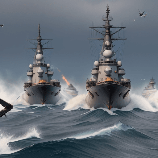 AI generated: Amidst the roiling waves of the Tsushima Strait, a historic naval confrontation unfolds. The clashin...