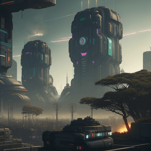 AI generated: Foreground icons of: Energy, war, Ecology, Economy, Health and Technology. Background is two possibl...