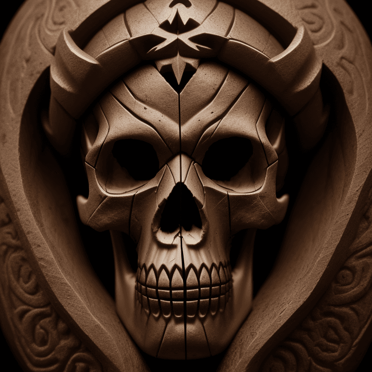 AI generated: Bronze Age carved skull photographic cinematic