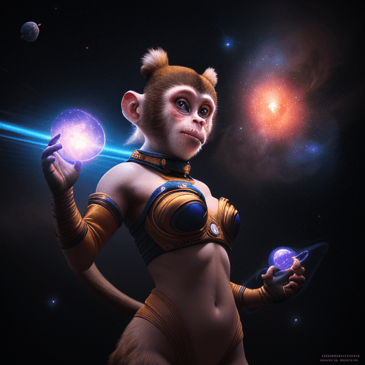 AI generated: high resolution cinematic portrait of a beautiful cute anthropomorphic female space monkey with shar...