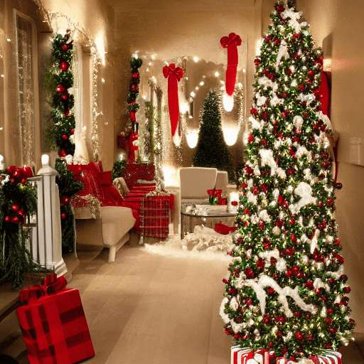 AI generated: christmas spirit, perfect, light, real photo, christmas décor, perfect room, it's snowing outside sp...