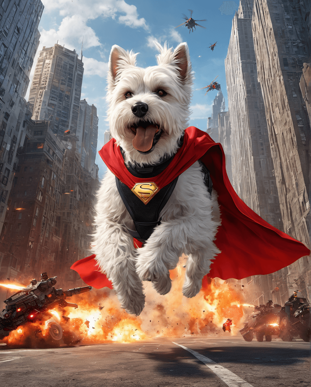 AI generated: Fluffy white dog of White terrier mutt with some standard Schnauzer likely mixed as Krypto the Super...