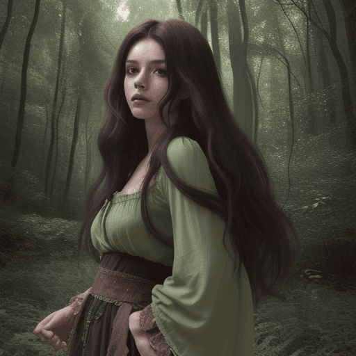 AI generated: 8k, dreamy forest, daylight, forest, long haired, forest folk, high detaled, plants on clothes, agre...