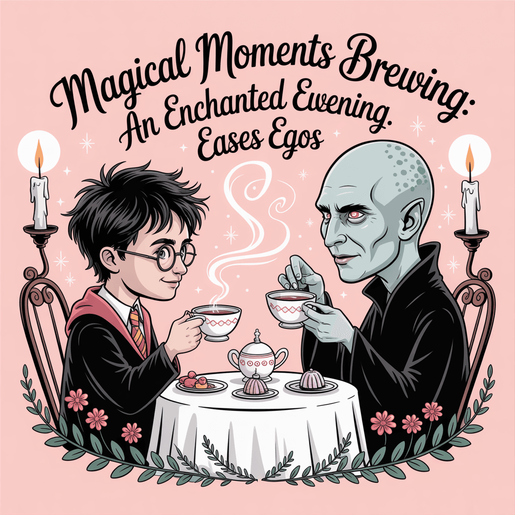 AI generated: Harry Potter and Voldemort having a tea party *Magical Moments Brewing: An Enchanted Evening Eases E...