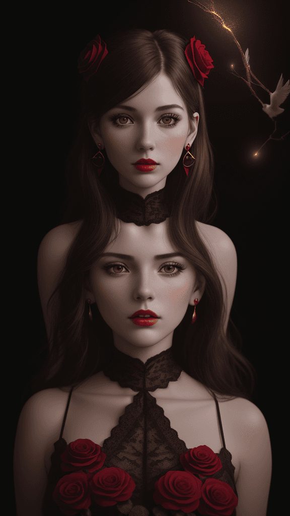 AI generated: 8k, RAW photo, Fujifilm, style photo of a beautiful 25 year old woman, square face, a red rose on th...