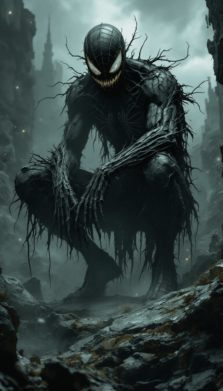AI generated: dystopian style The evil grotesque spiderman. bleak, post-apocalyptic, somber, dramatic, highly deta...