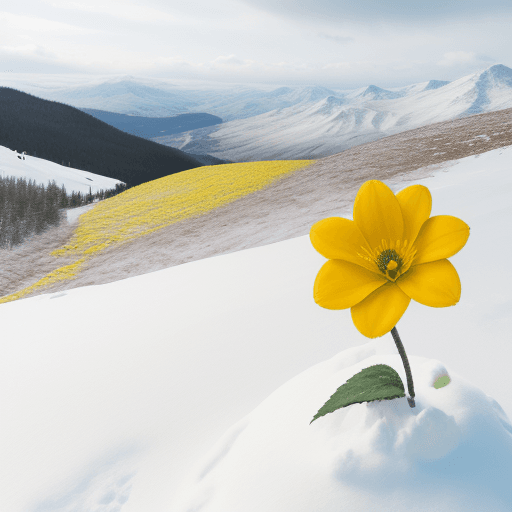 AI generated: Yellow flower on a snowy hill