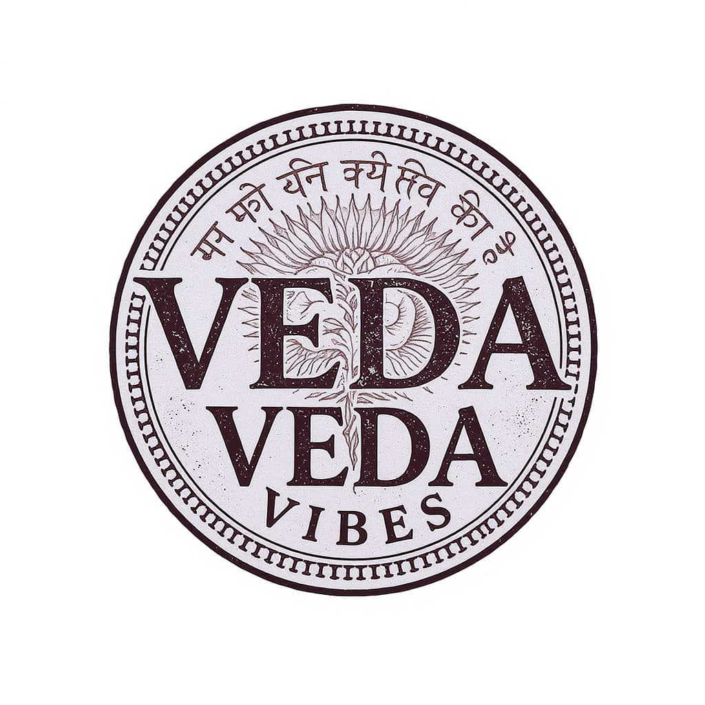 AI generated: create a clothing brand logo name Veda vibes, this brand prints something hindu snskrit verses and t...