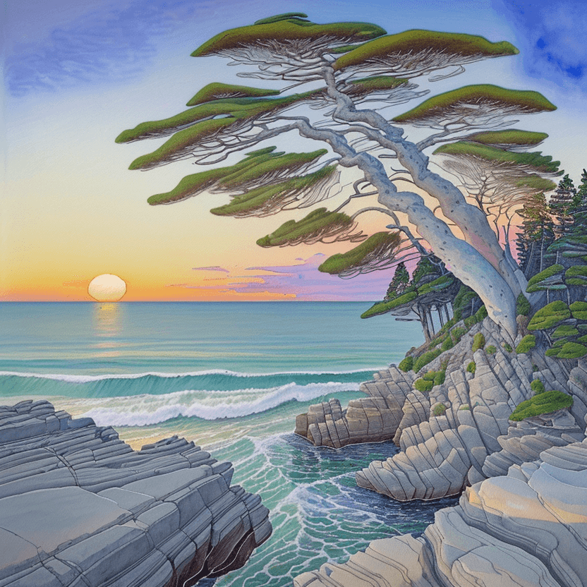 AI generated: a painting of a tree sitting on top of a rock, a watercolor painting, inspired by Arthur Lismer, cg ...