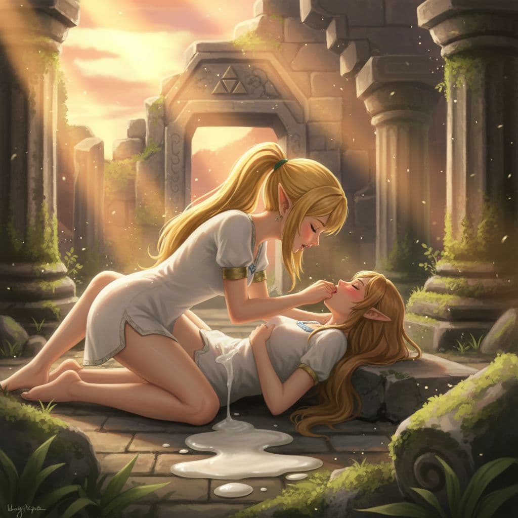 AI generated: Legend of Zelda style <lora:Cunnilingus XL:0.5>,pussy licking,oral,cunnilingus,lesbians,yuri,analing...