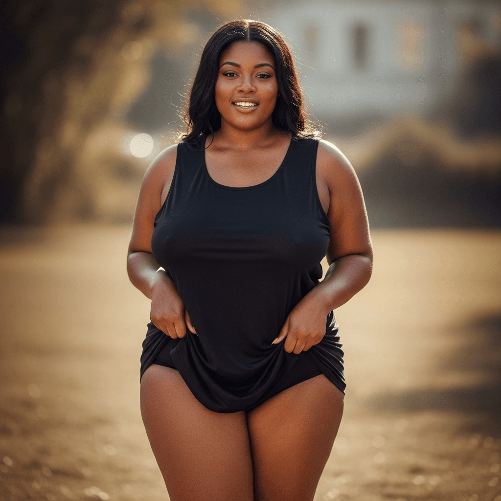 AI generated: Chubby ebony milf nudist