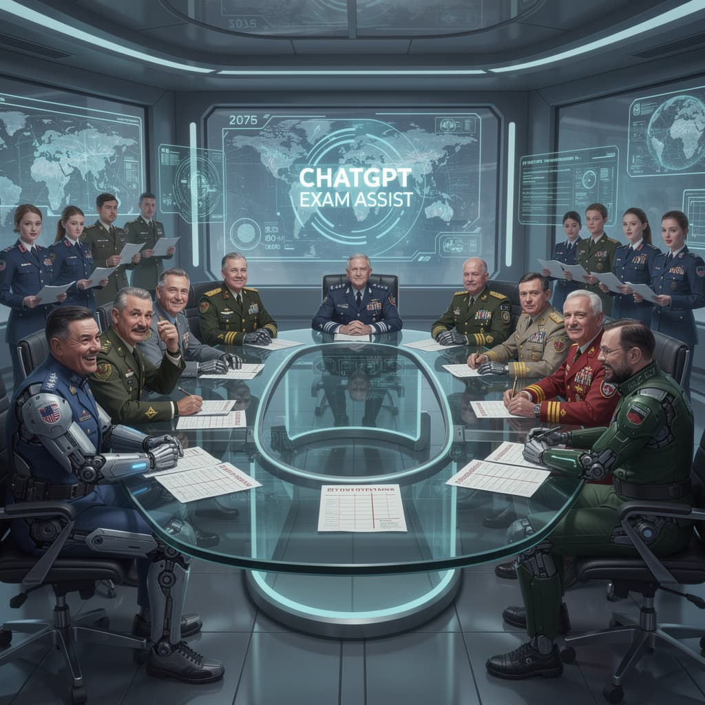AI generated: 2075 military leaders after using chatgpt to pass every exam.
