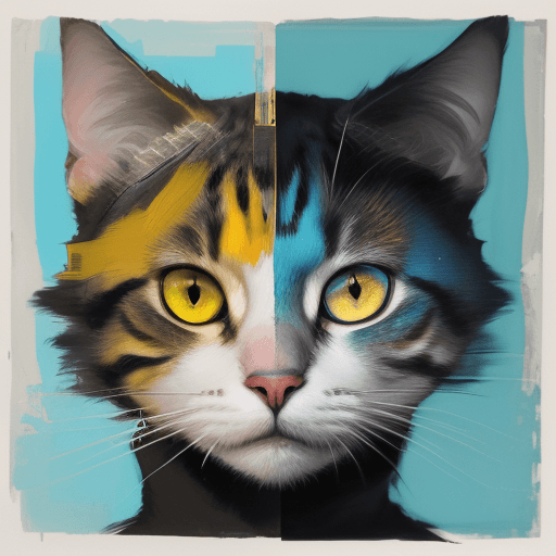 AI generated: print collage of a cats face with yellow eyes, in the style of josef kote, grunge beauty, dain yoon,...