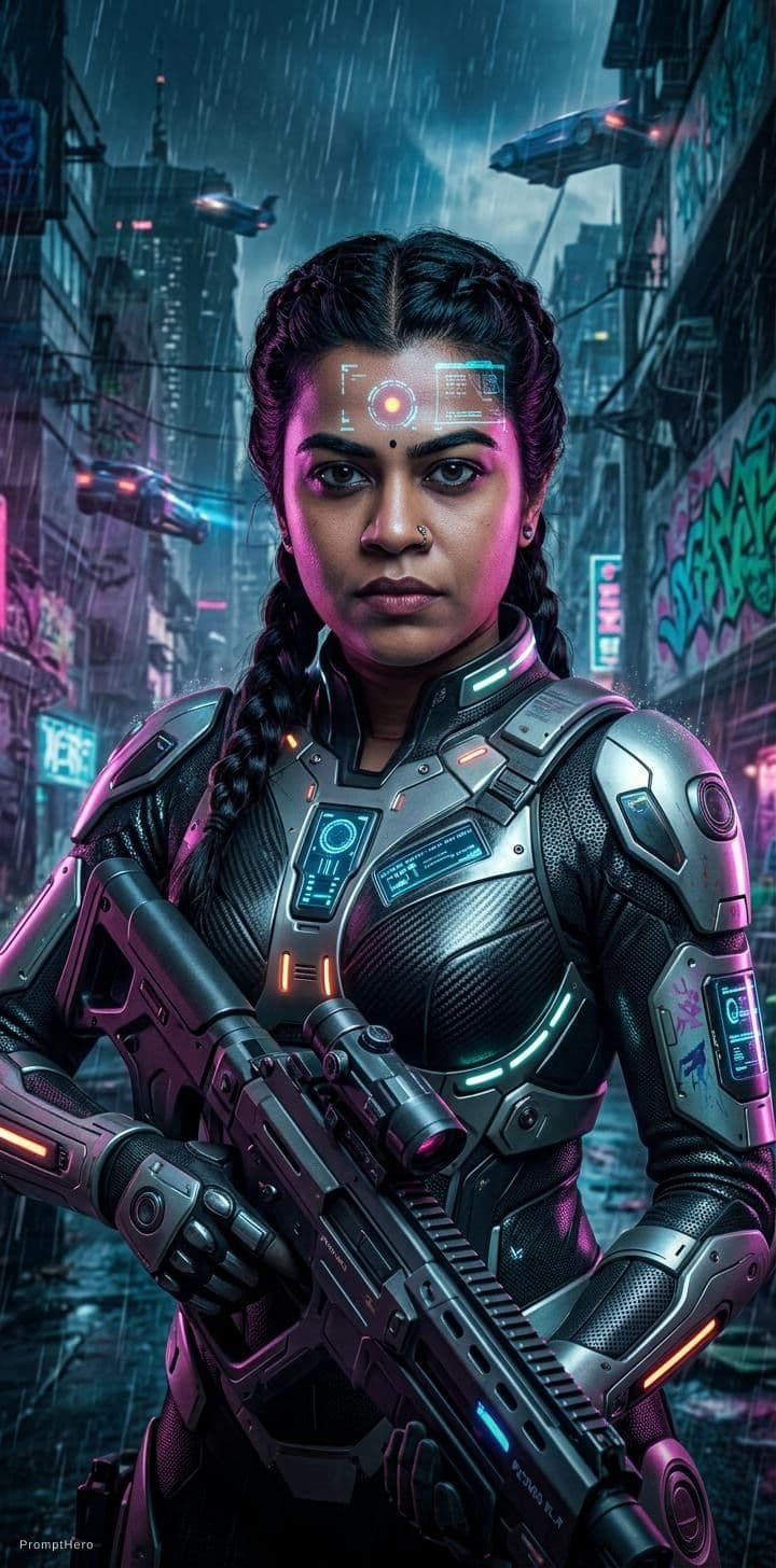 AI generated: futuristic warrior --chaos 75 --ar 1:2 --sref 2135997201 --profile we14m9a --stylize 750 --v 8.1