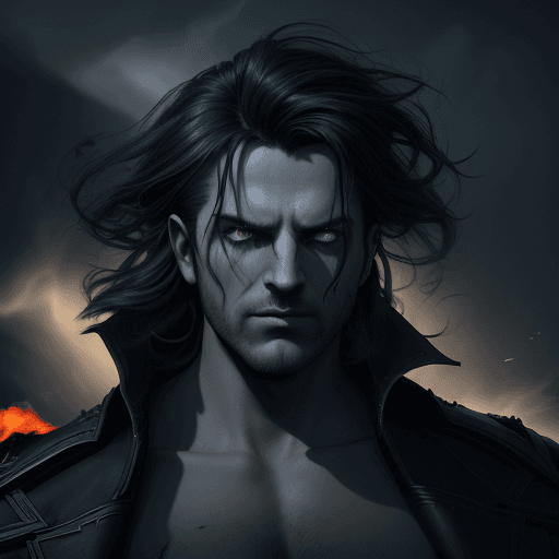AI generated: (character of video game 1:3)::2 royal, darkness, short windblown hair , Magic the gathering, vibran...