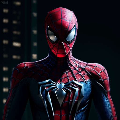 AI generated: Spiderman, sharp focus, tight ferrofluid suit, texture, Gotham City, highest quality rich color phot...