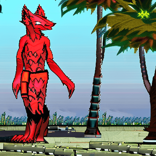 AI generated: Lava colored bipedal wolf furry