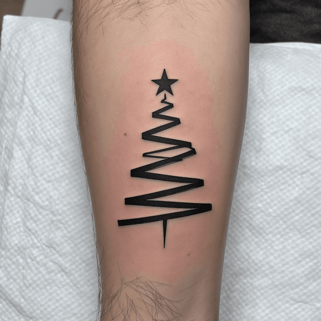AI generated: men's minimalistic & abstract Christmas tree tattoo
