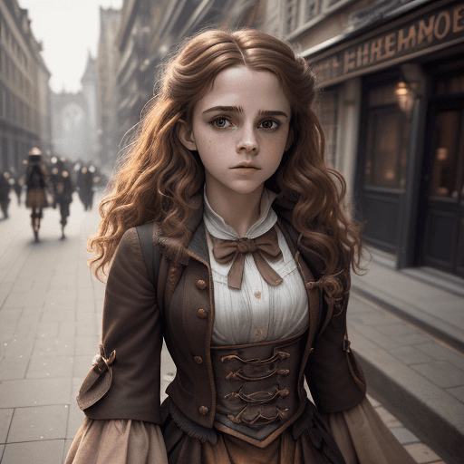 AI generated: there is a woman in a costume that is reavling that is walking down the street, character photograph...