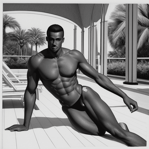 AI generated: Black and white comic drawing, sharp lines and contrast, showing a handsome black African man wearin...