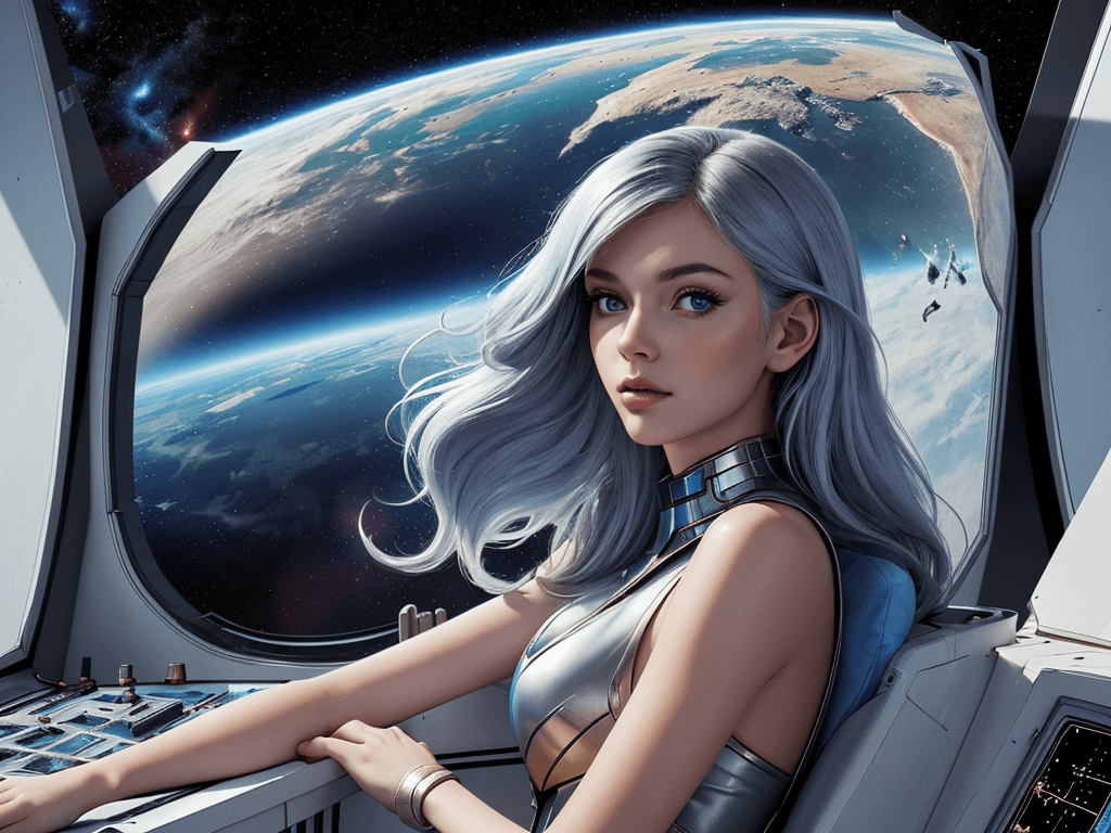 AI generated: absolutey stunning, beautiful space girl, in a ship