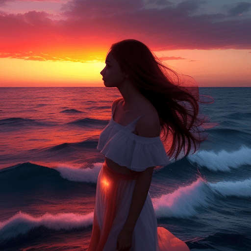 AI generated: breathtaking sunset at sea, capturing the vivid colors, the play of light on the water, and the emot...
