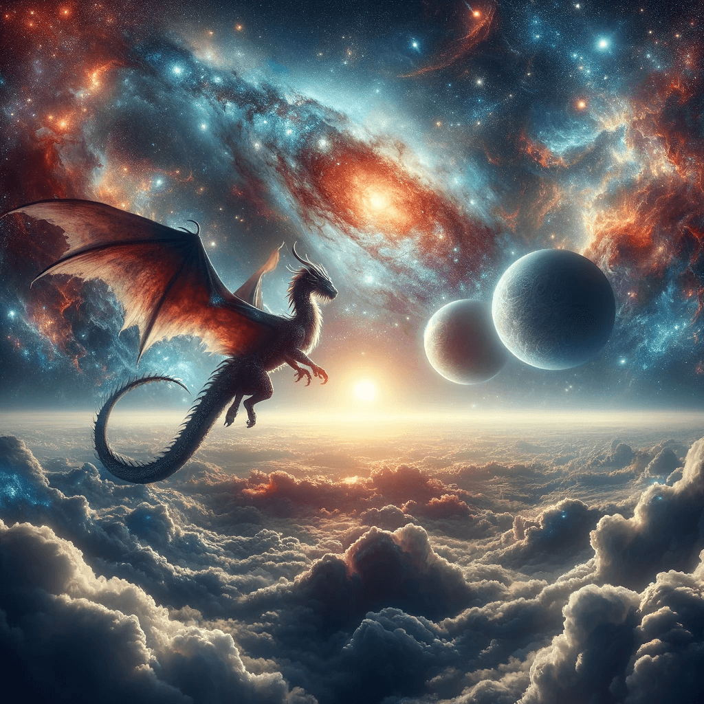 AI generated: Imagine a breathtaking scene where a majestic dragon soars above a sea of beautiful, volumetric clou...