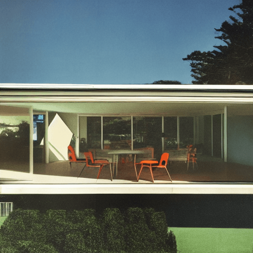 AI generated: Hyper realistic eye level exterior photo of a mid century modern style house overlooking the ocean, ...