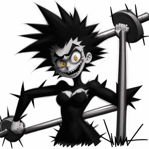 AI generated: A rough pencil sketch of a cartoon character black cat lifting a barbell with spiky hair and crazy e...